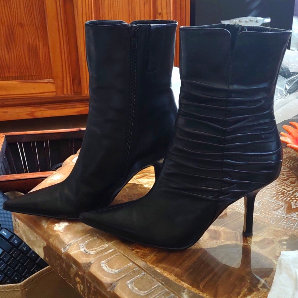 Marc Fisher Genuine Leather Ruched Mid Calf Boot